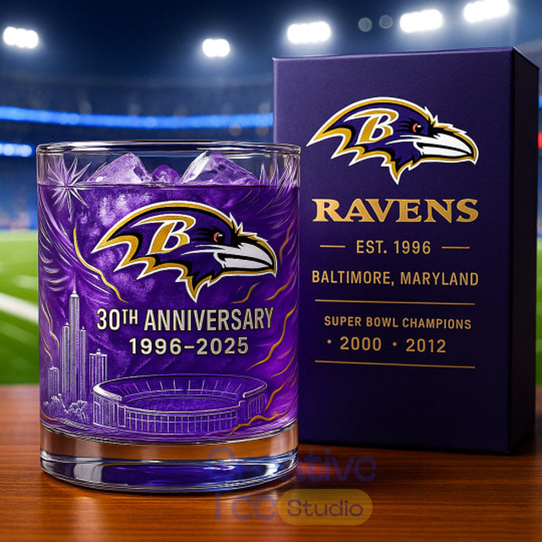 Baltimore Ravens 30th Anniversary Whiskey Glass