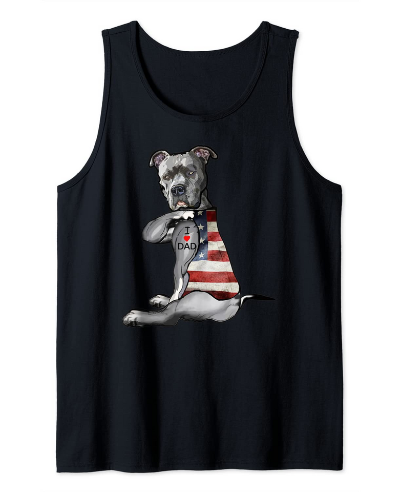 Dog Pitbull I Love Dad Tattoo Tank Top