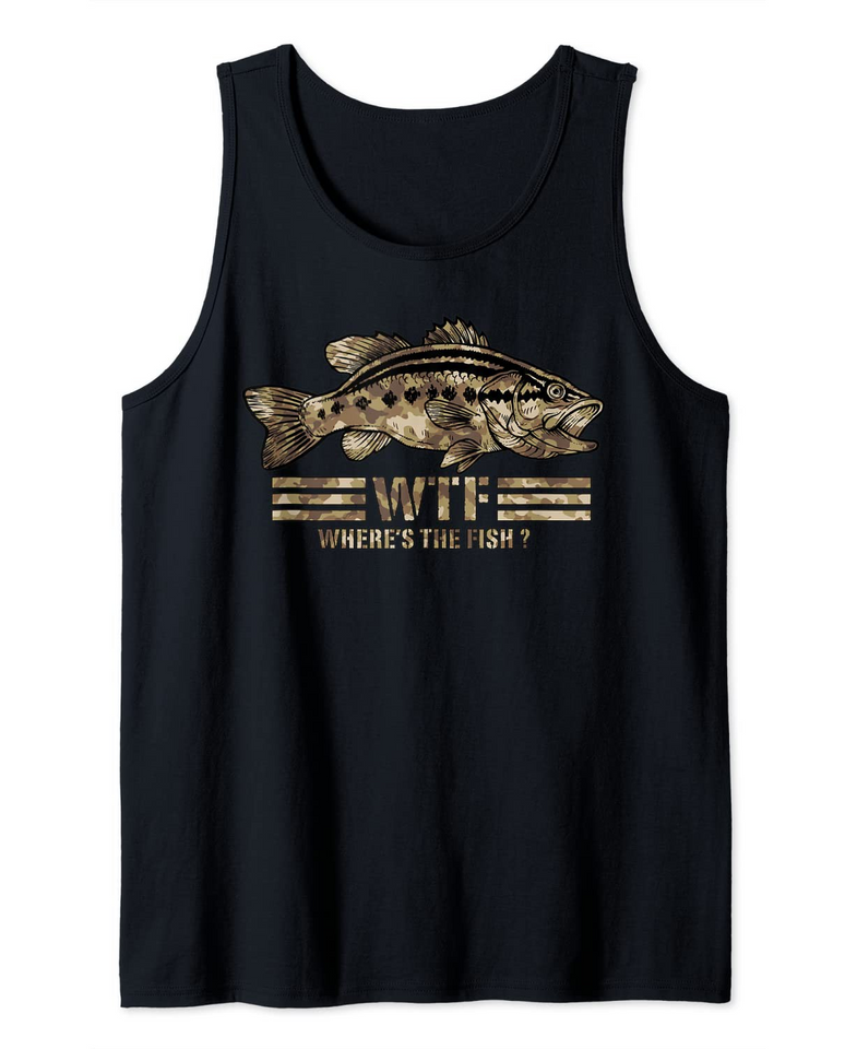 WTF Bass Fishing Camo Where's The Fish Tank Top