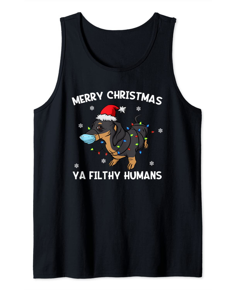 Merry Christmas Dachshund Wearing Face Mask Weiner Dog Tank Top