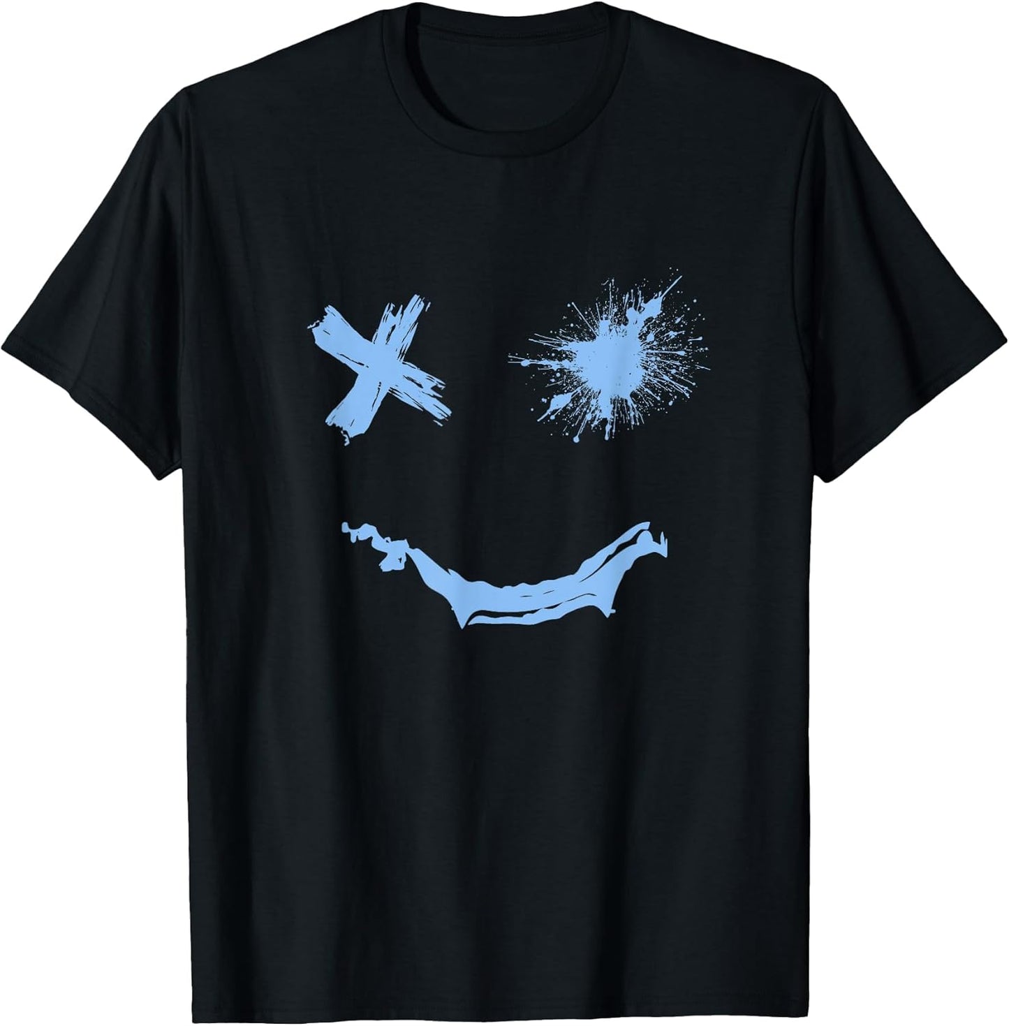 Blue Grunge Smile Blue Color Graphic T-Shirt