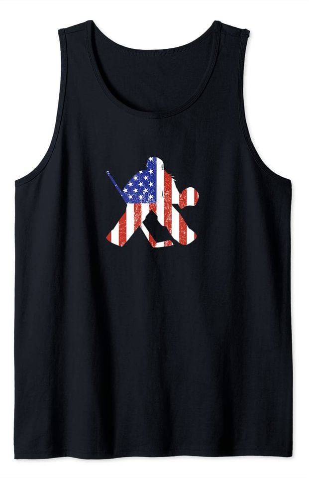 Vintage American Flag Female Hockey Player Patriotic USA Tank Top