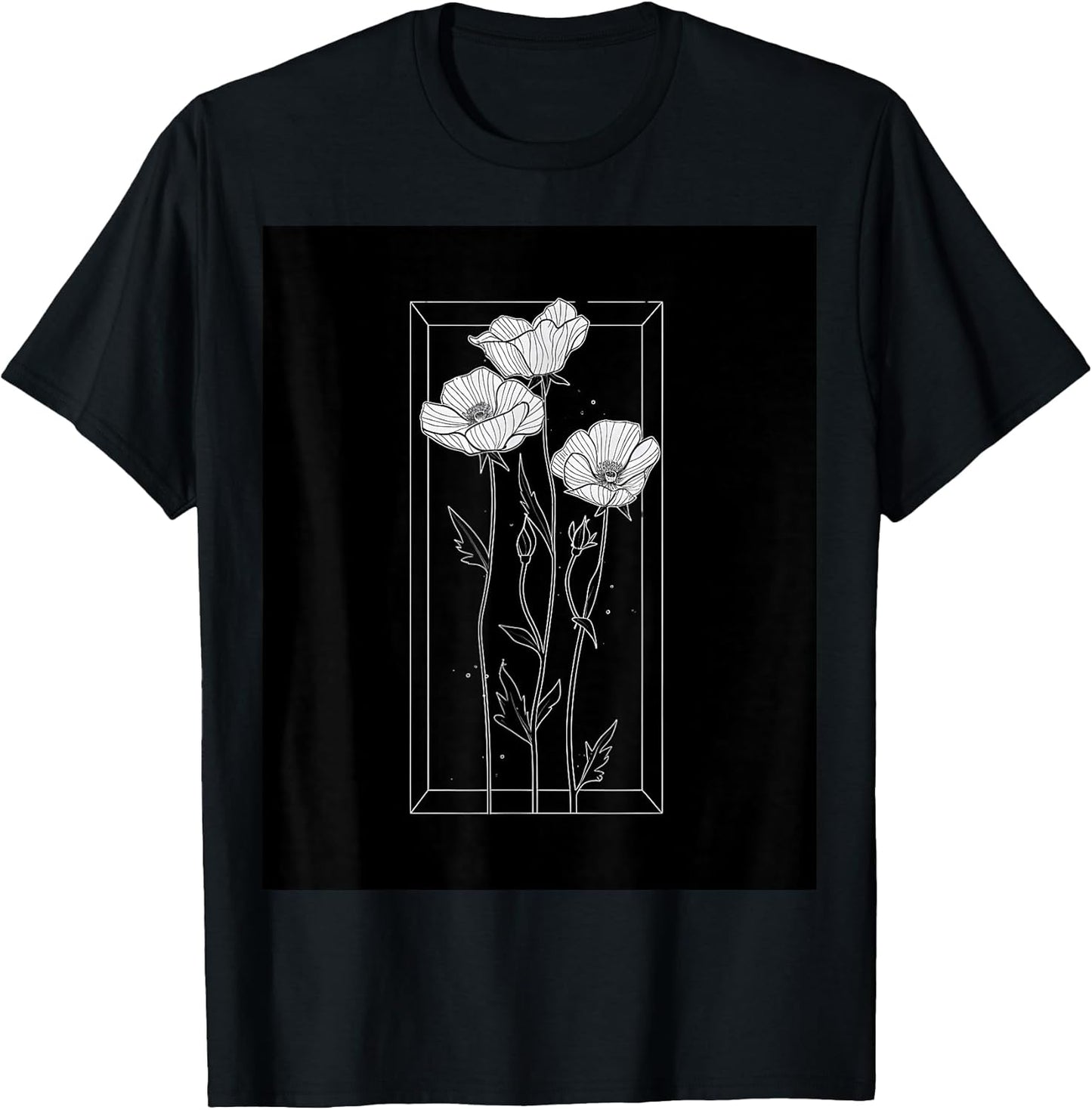 Chic Florals Black and White Minimalist Flowers T-Shirt