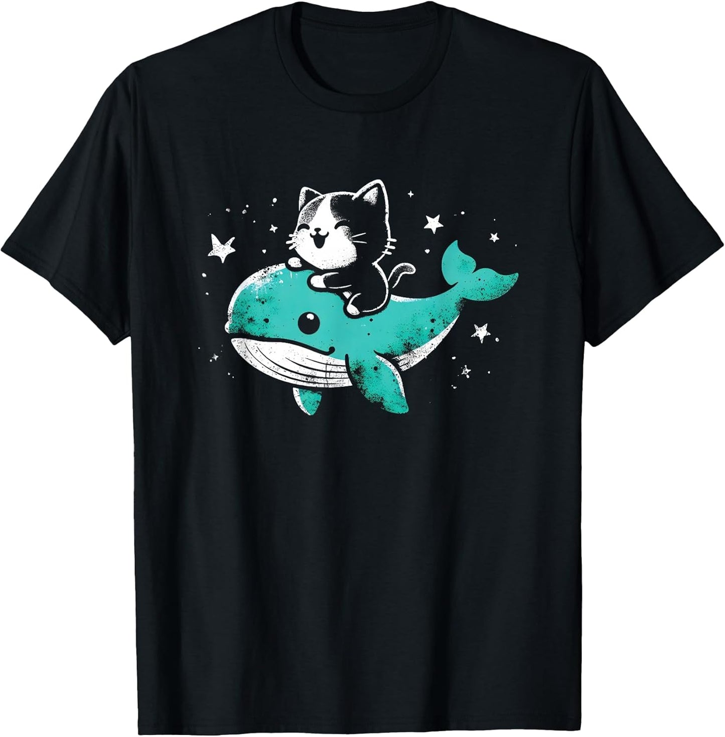 Cat Riding A Whale - Funny Cute Kawaii Graphic Kitten Lover T-Shirt