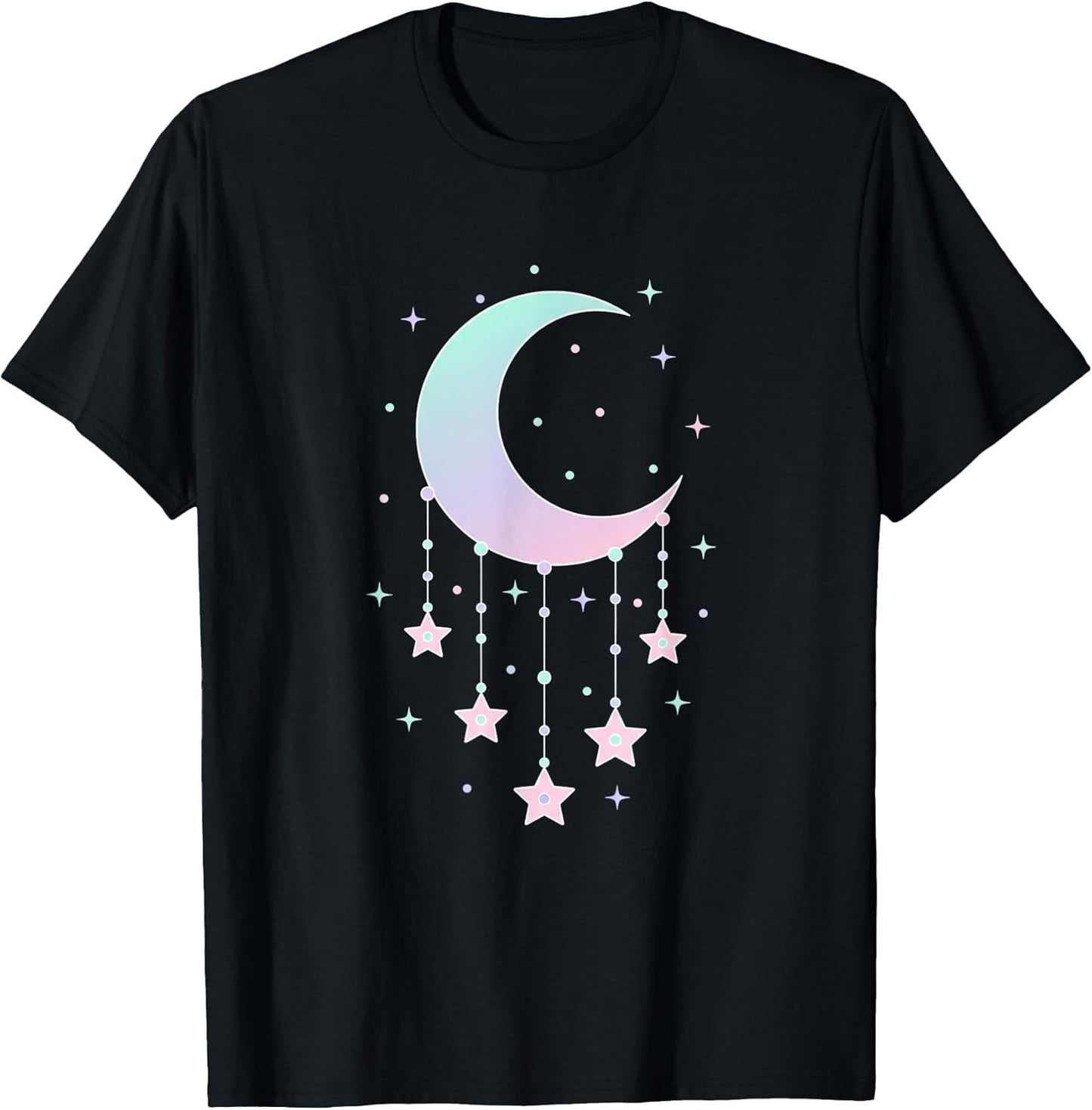 Kawaii Crescent Moon with Hanging Stars Pastel Anime Cute T-Shirt