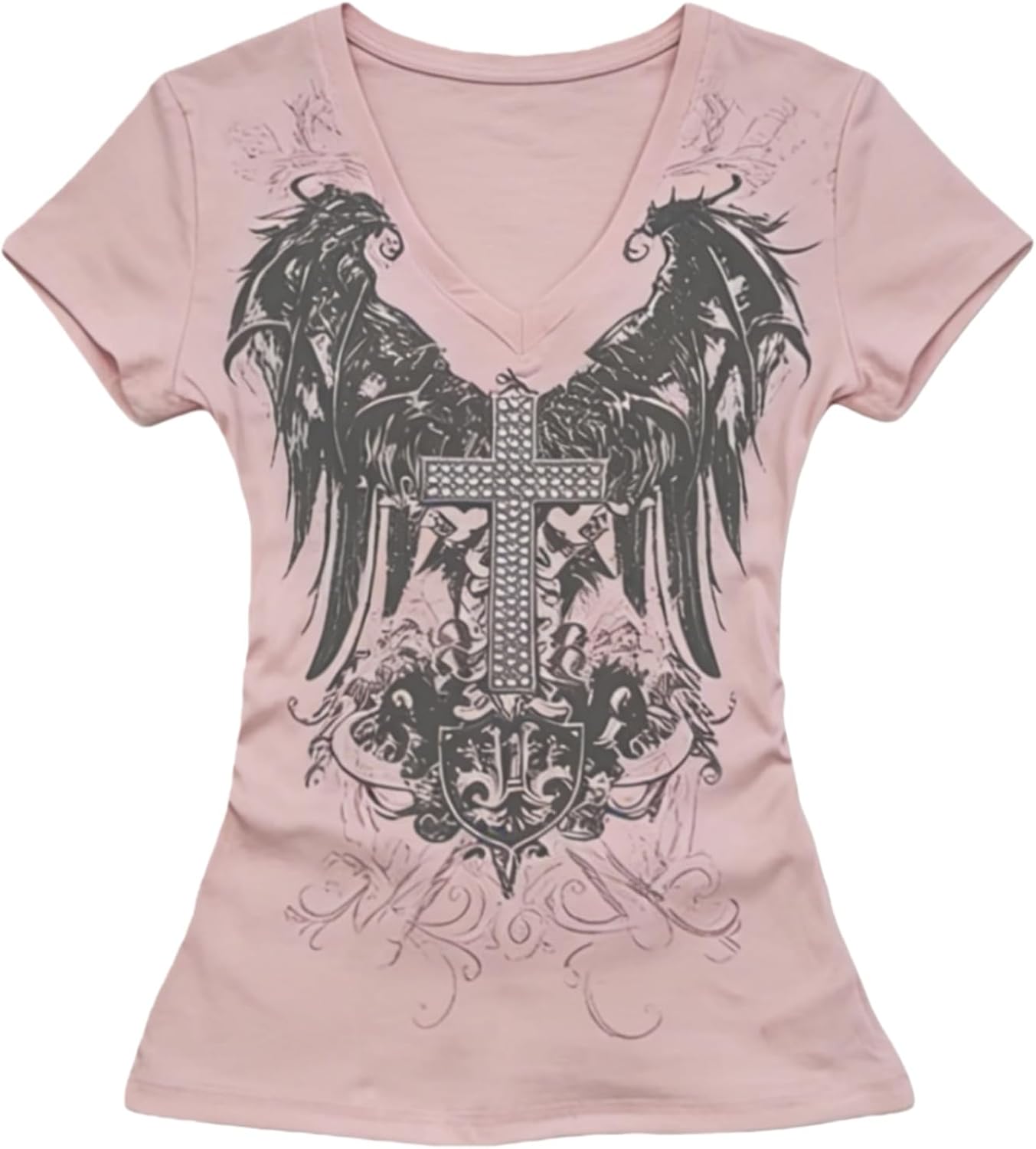 Women Short Sleeve Emo Shirts Summer Gothic Y2k Grunge Graphic Tees Vintage Slim Fit 2000s Clothes Streetwear