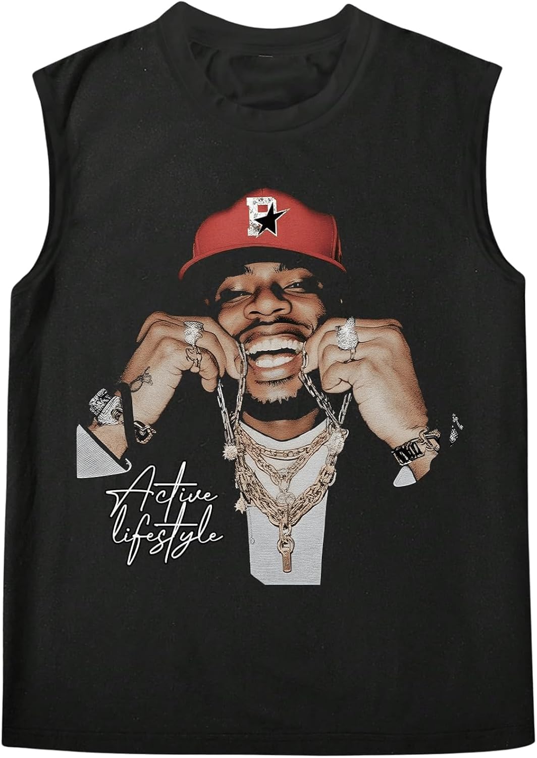 Men's Vintage Graphic Tank Tops Crew Neck Sleeveless Cut Off Shirts Streetwear