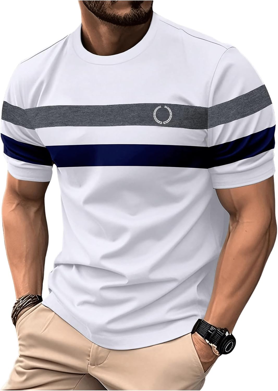 Men's Color Block Short Sleeve Tee Shirts Casual Crewneck T Shirt Trendy Summer Tops