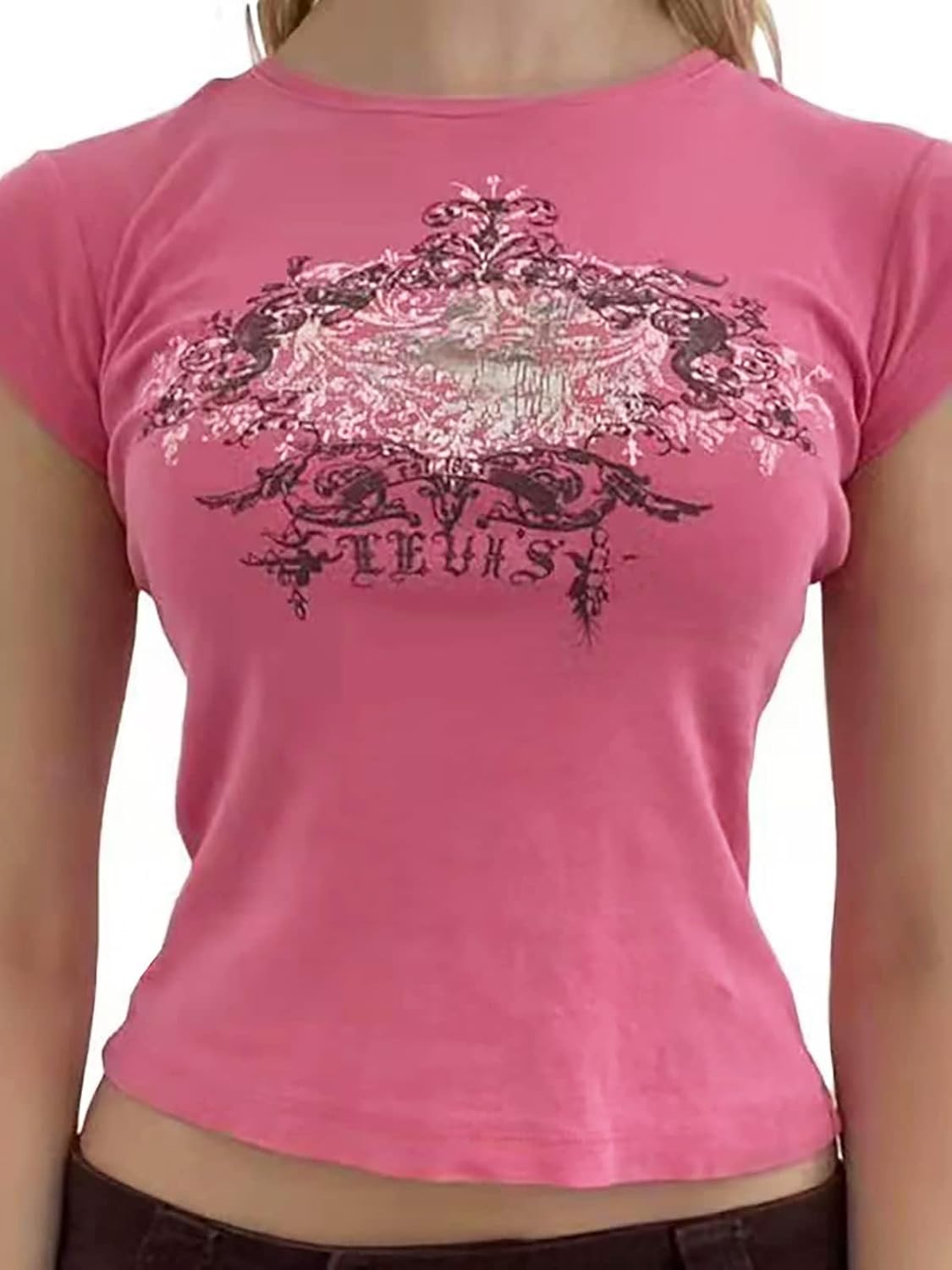 Crop Tops for Women Short Sleeve Crew Neck 2000s Graphic Baby Tees Vintage Grunge Y2k Shirts