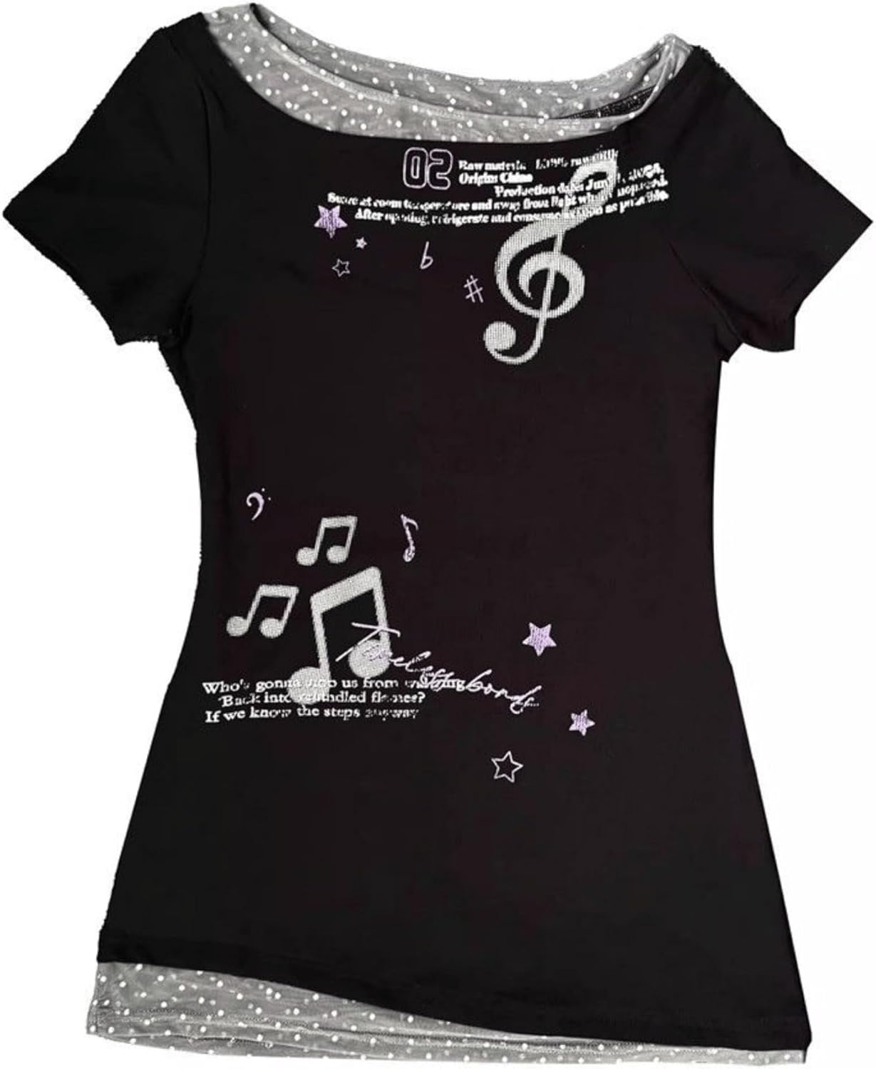 Emo Grunge Tops Y2k Harajuku Music Note Shirt Vintage Gothic 2000s Clothing Whimsy Twee Tees Alt Clothes