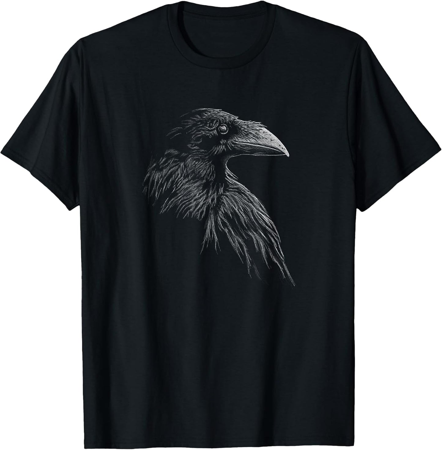Mystical Black Raven Illustration Goth Viking Crow Artwork T-Shirt