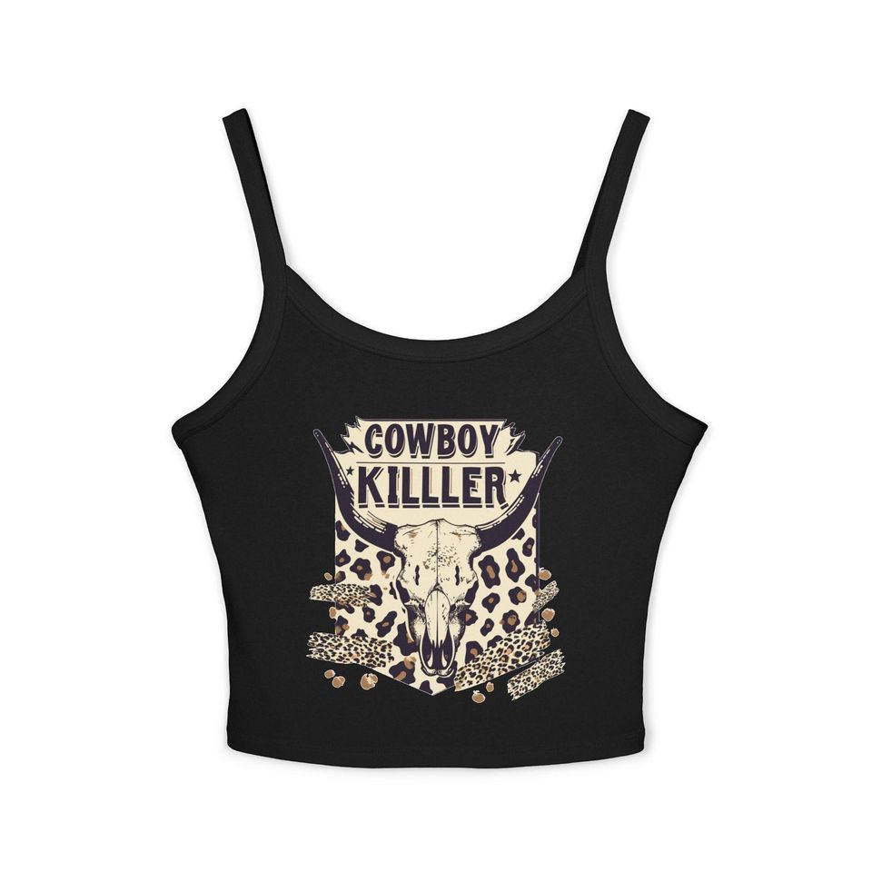Boho Cow Skull Tank Top, Western Women's Summer