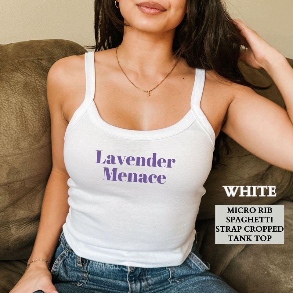 Lesbian Pride Shirt, Lavender Menace Crop Spaghetti Strap Tank Top