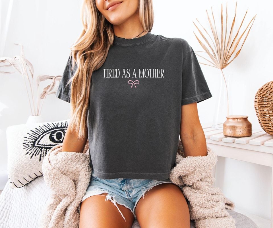 Tired As A Mother Women's Boxy Tee, Minimal Mothers Day Gift