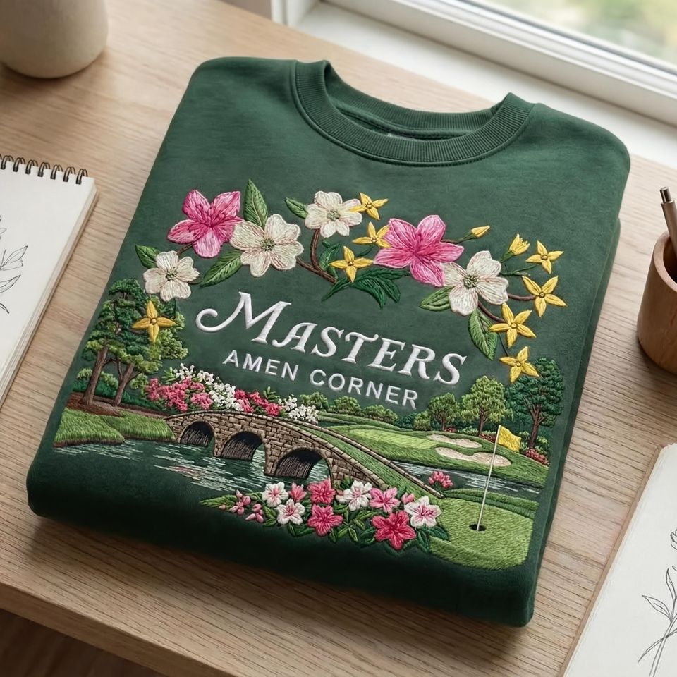 Embroidered Masters Amen Corner Floral Sweatshirt, Golf Tournament Apparel, Golf Tradition Apparel