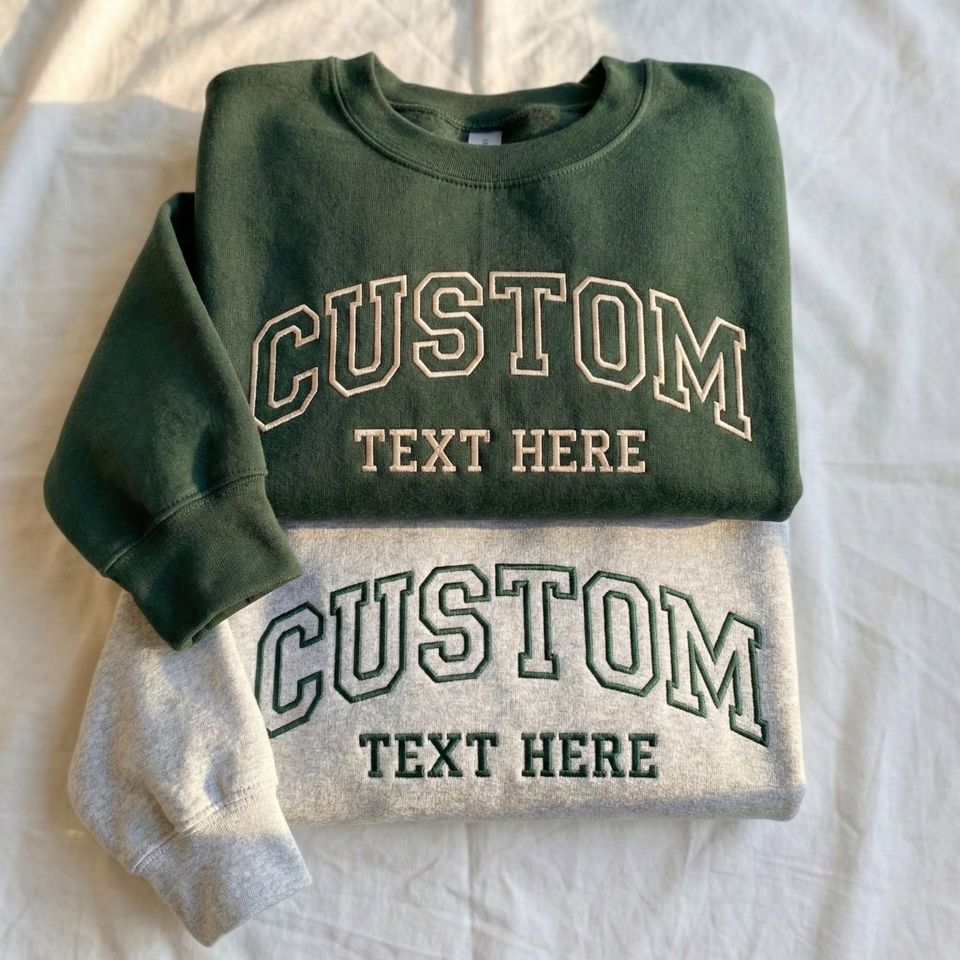 Custom Embroidered Sweatshirt & Hoodie, Personalized College Letters Crewneck, Name, Date, Logo, Minimal Gift, SKU161
