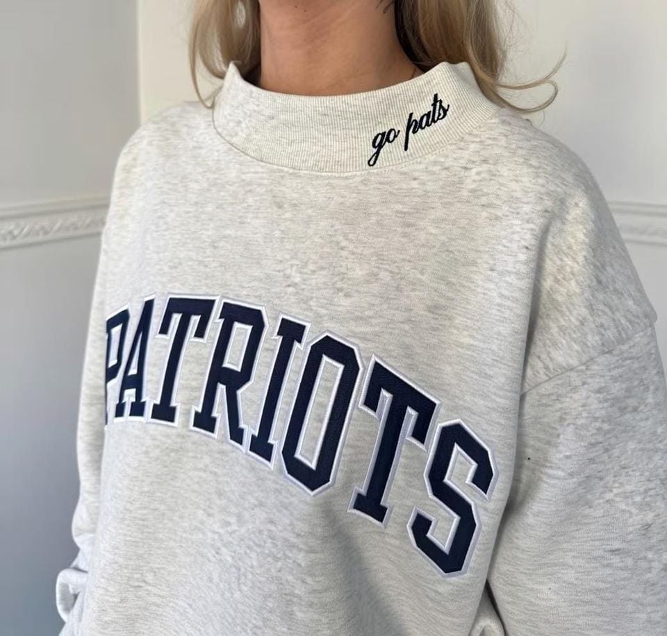 Customized Patriots Embroidered Mock neck Sweatshirt | Vintage Organic Cotton Fan Gift