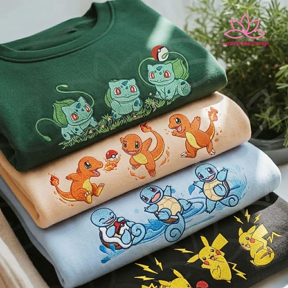 Custom PKM Cute Sweatshirt Embroidered, Anime Pokaball Feature Art, Pocket Beast Shirt, Fan Gift For Anime
