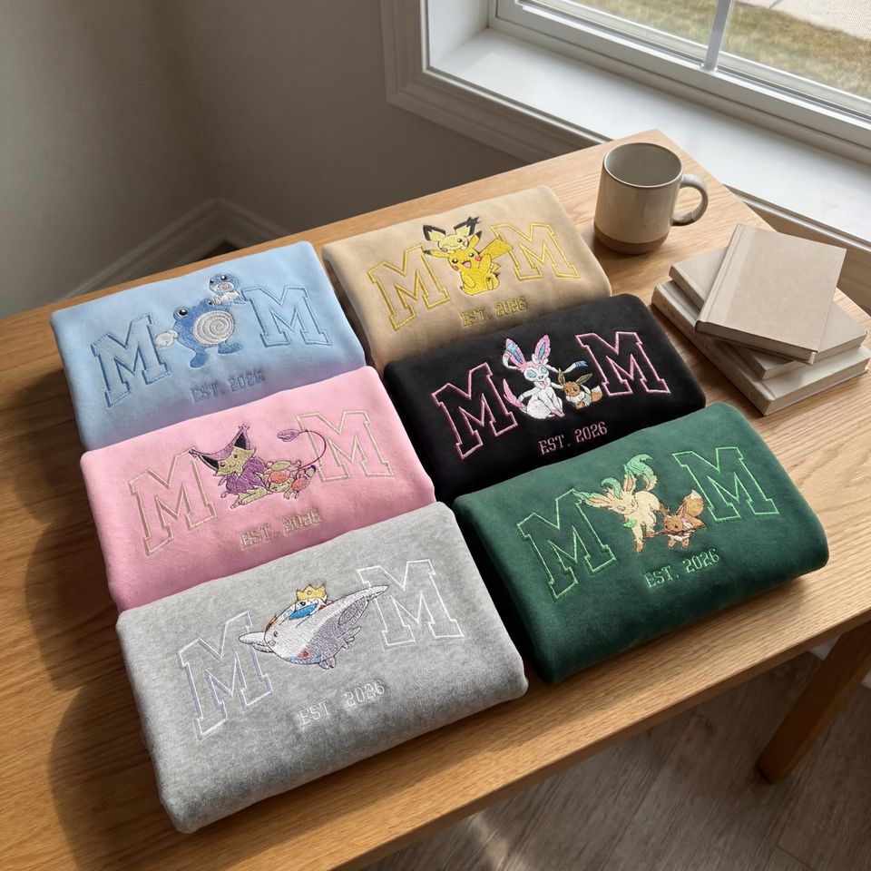 Custom PokeMom Embroidered Shirt, Persionalized Anime Characters Sweatshirt, Anime Mother's Day Gift, Birthday Gift For Mom, Pocket Beast