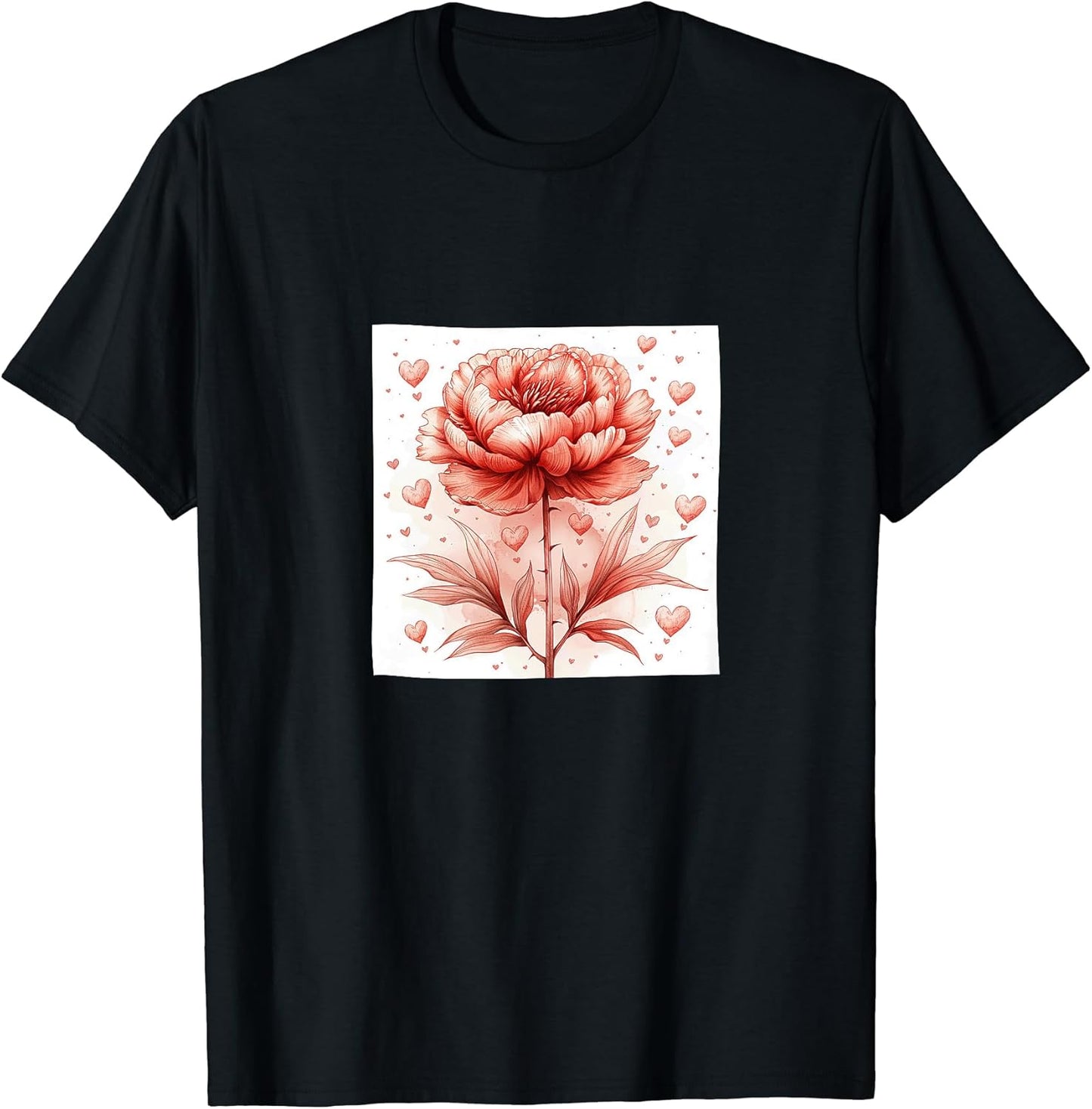 Peony Flowers With Hearts Around Merch