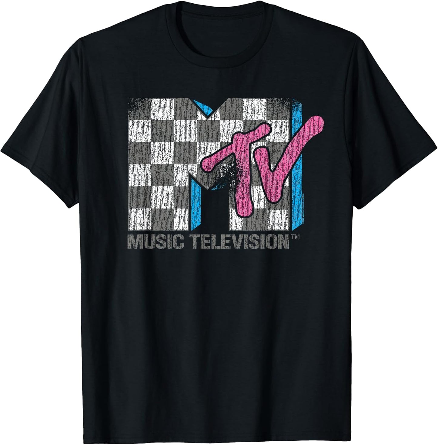 Distressed Vintage Checkerboard Logo Music Television T-Shirt