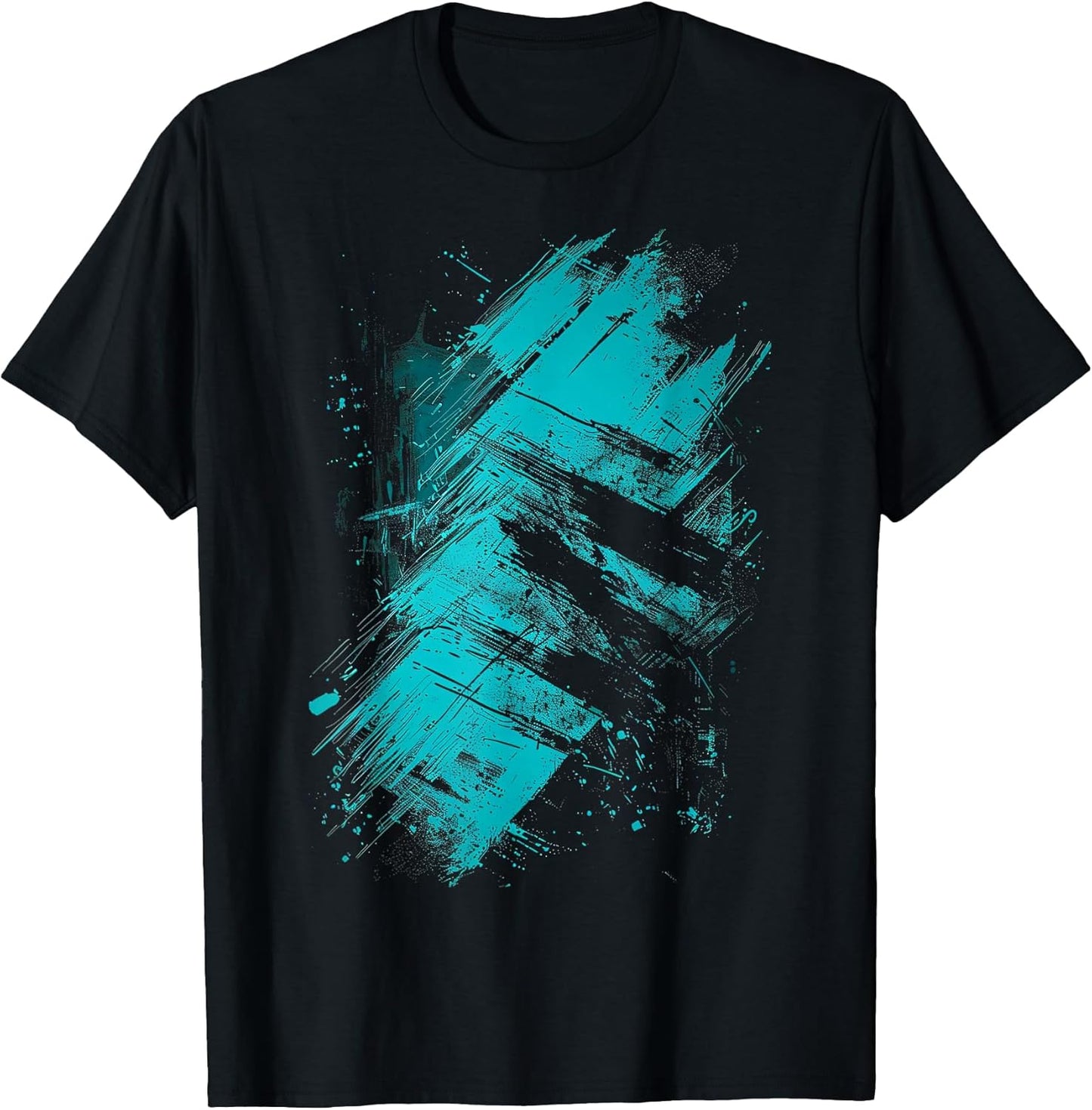 Teal and Black Grunge Graphic T-Shirt