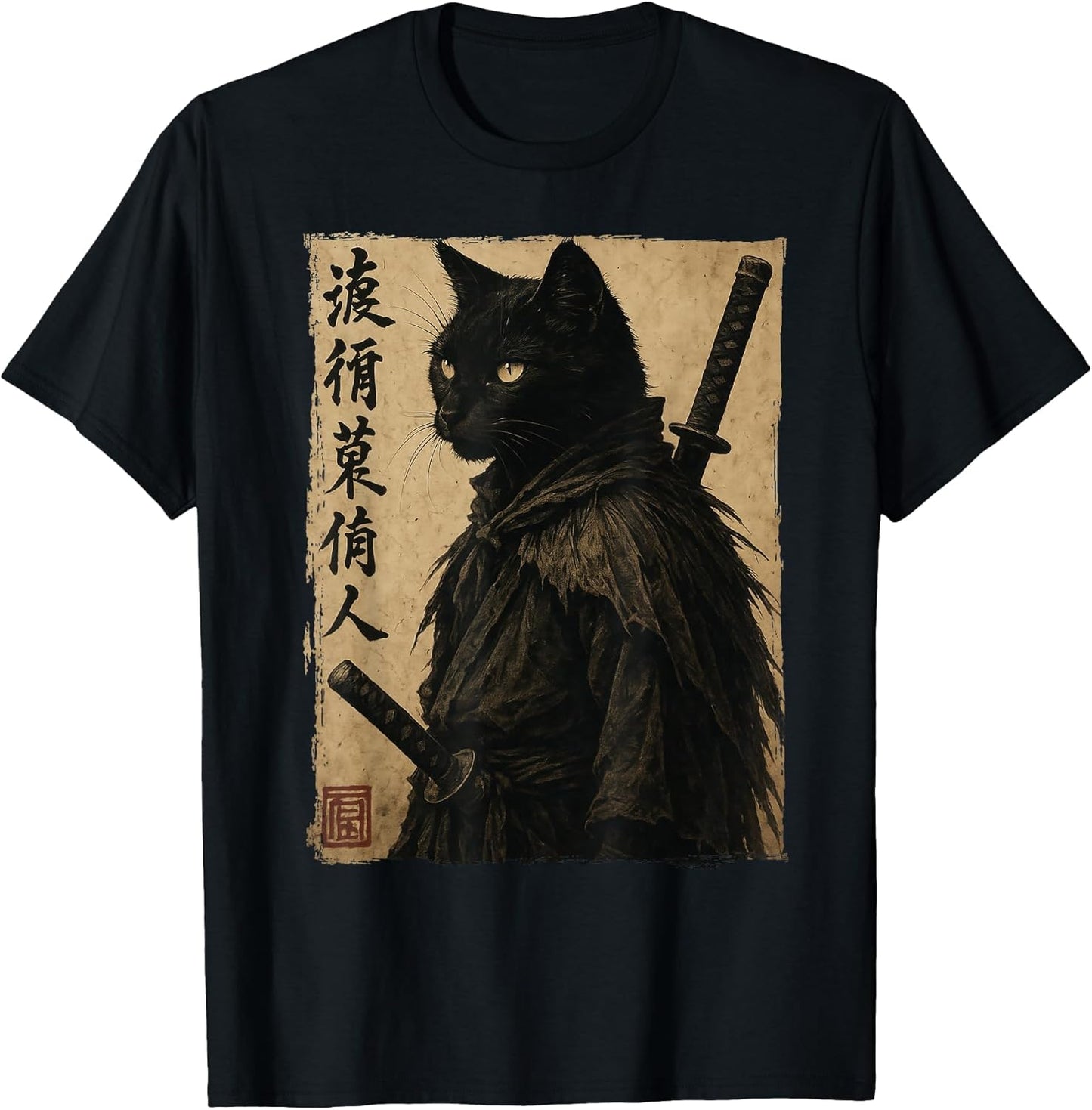 Samurai Cat Shirts for Men Japanese Ink Style Anime Gifts T-Shirt