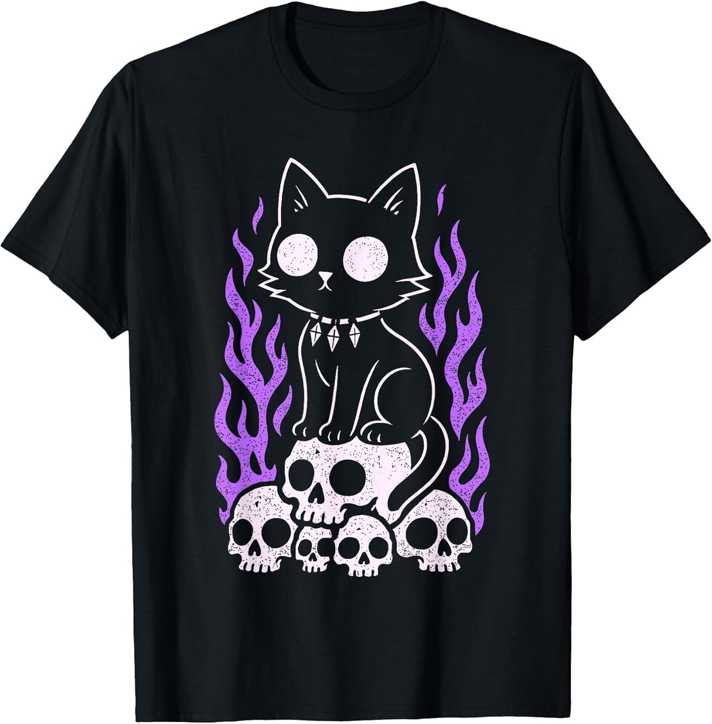 Cat Kitty Skulls Creepy Cute Kawaii Pastel Goth Purple Flame T-Shirt