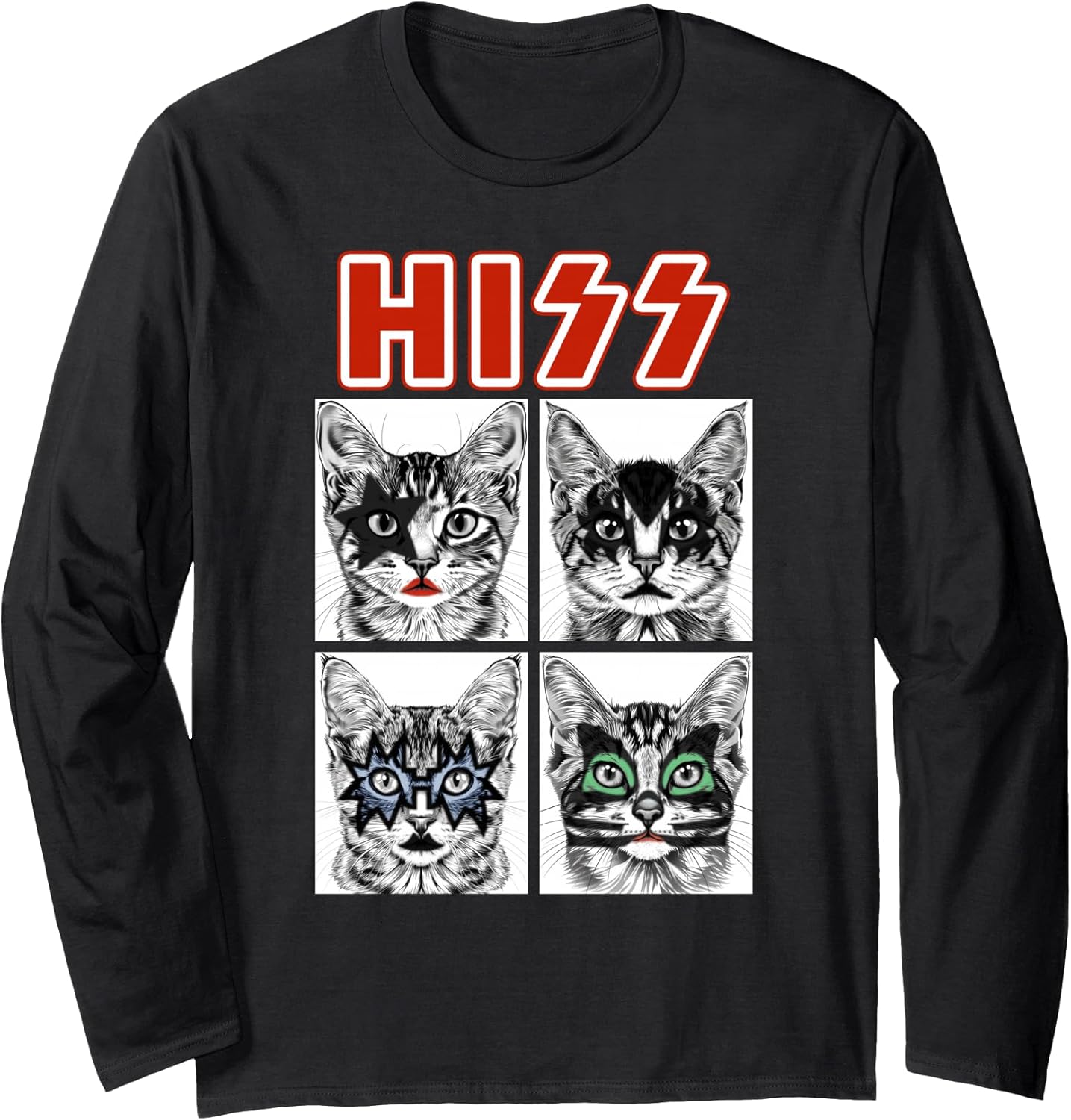 Retro Cat Rock Music Concert Band Men Kids Women Funny Cat Long Sleeve T-Shirt