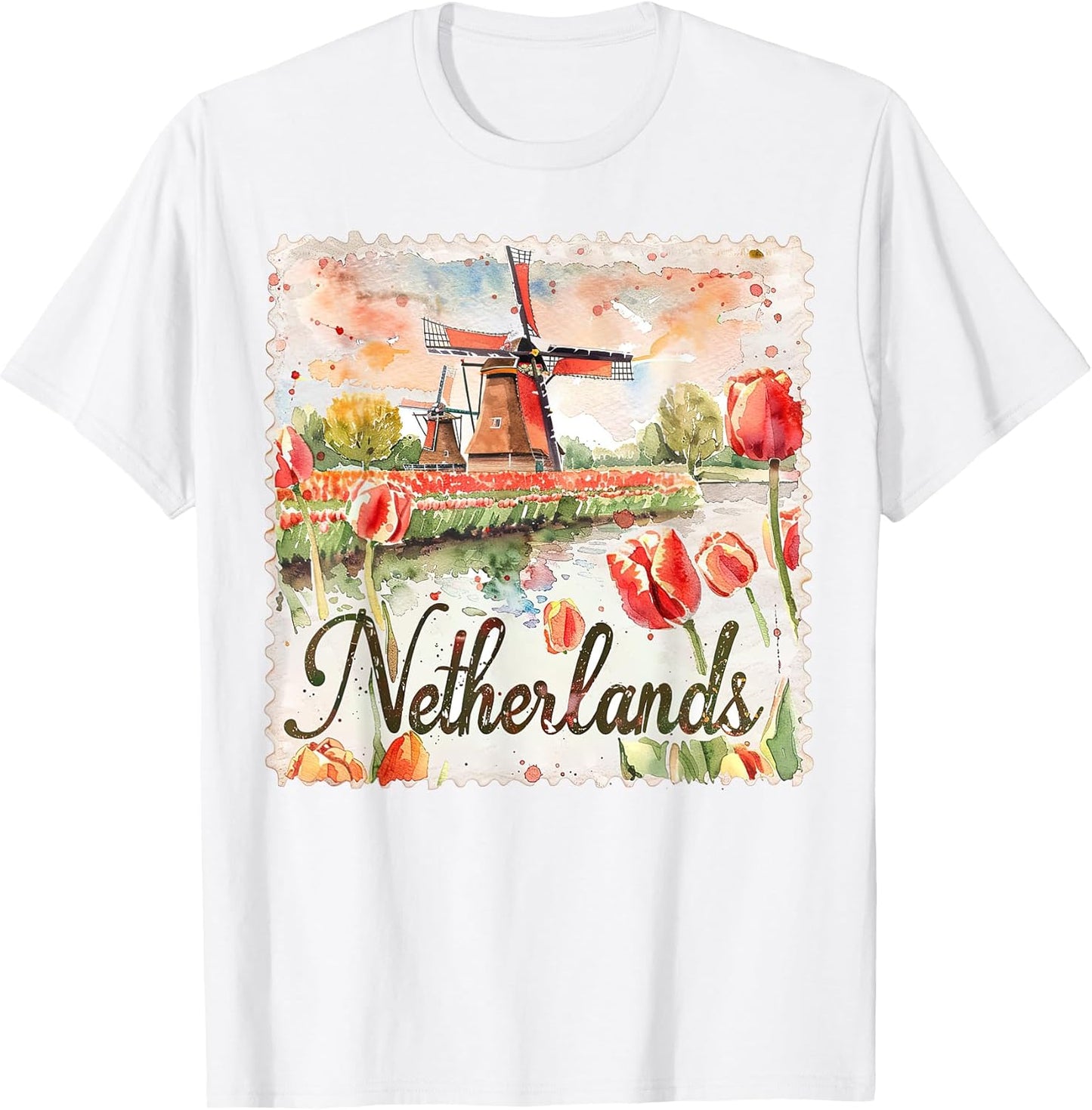 Netherlands Vacation Watercolor Travel Stamp