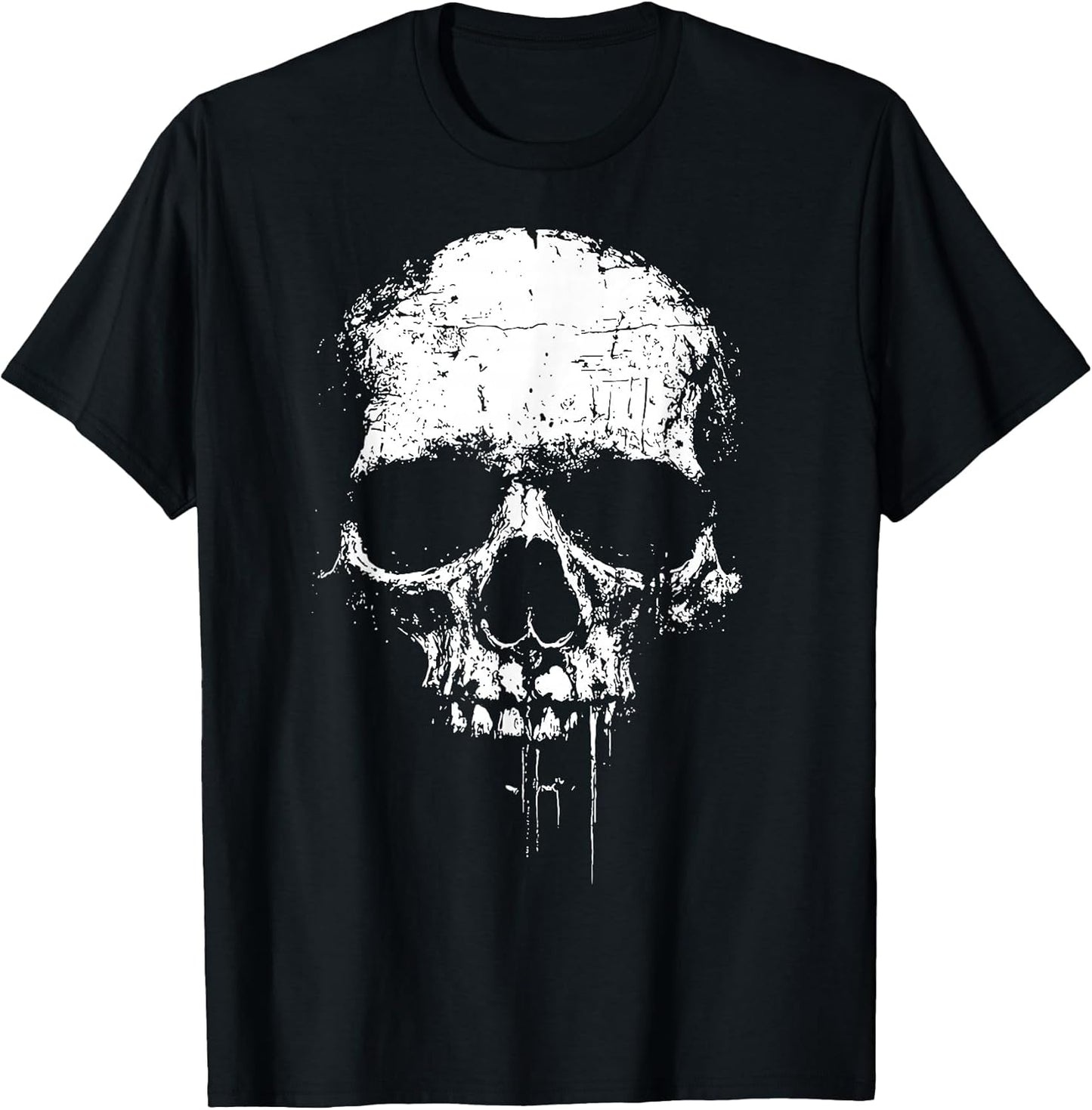 Skull Grunge Black White Art Graphic Women Men T-Shirt