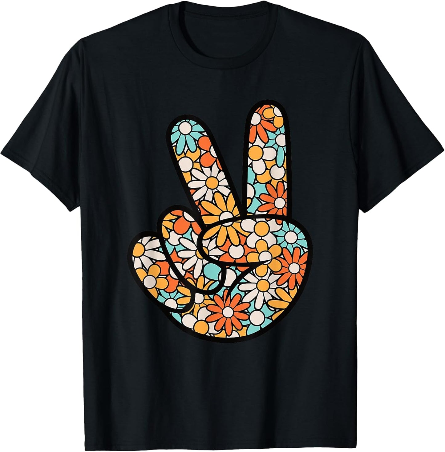 Peace Hand Sign Hippie Groovy 60s 70s Party Outfit Men Boys T-Shirt