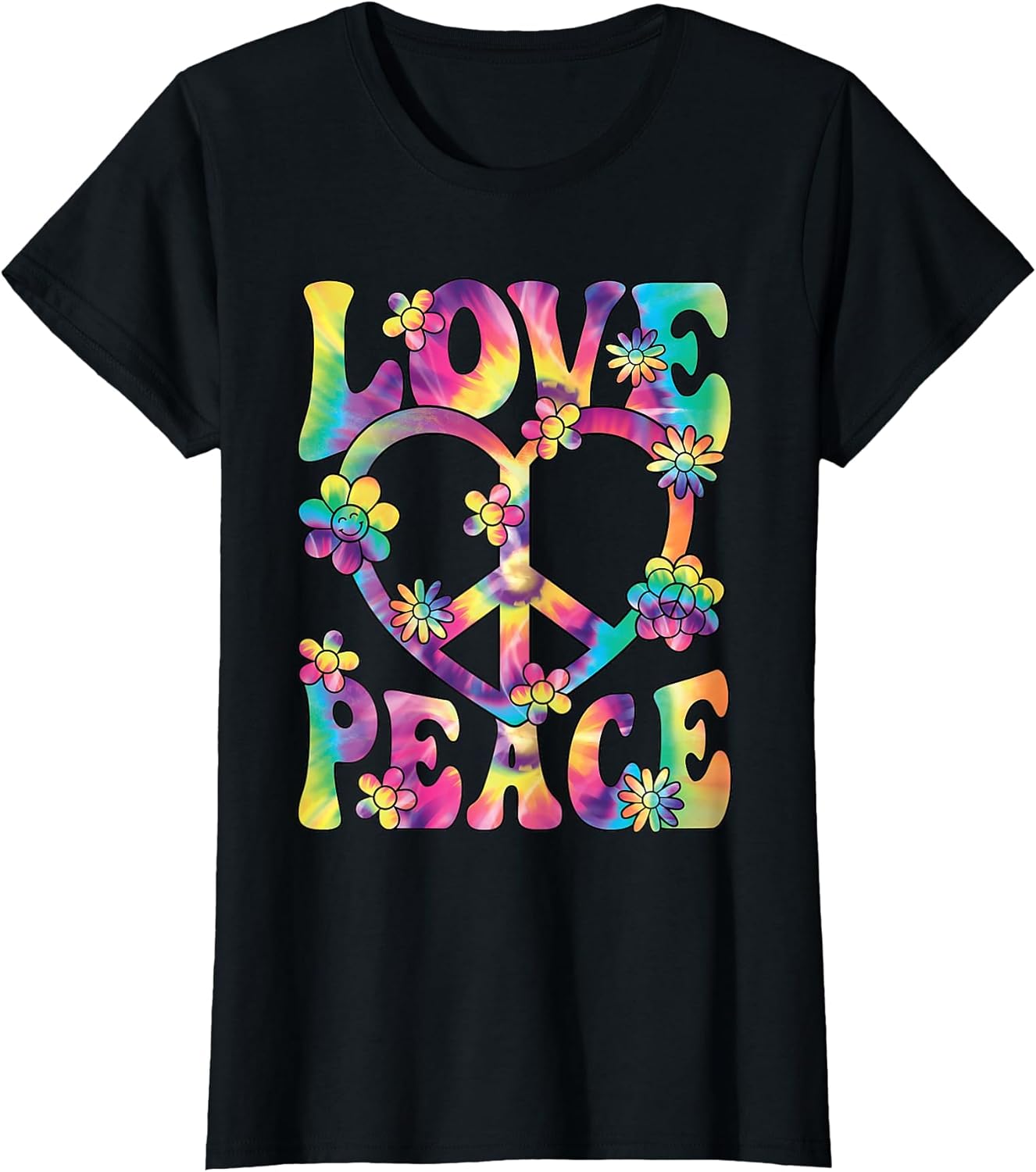 Love Peace Sign 60s 70s Outfit Hippie Groovy Women Girls T-Shirt
