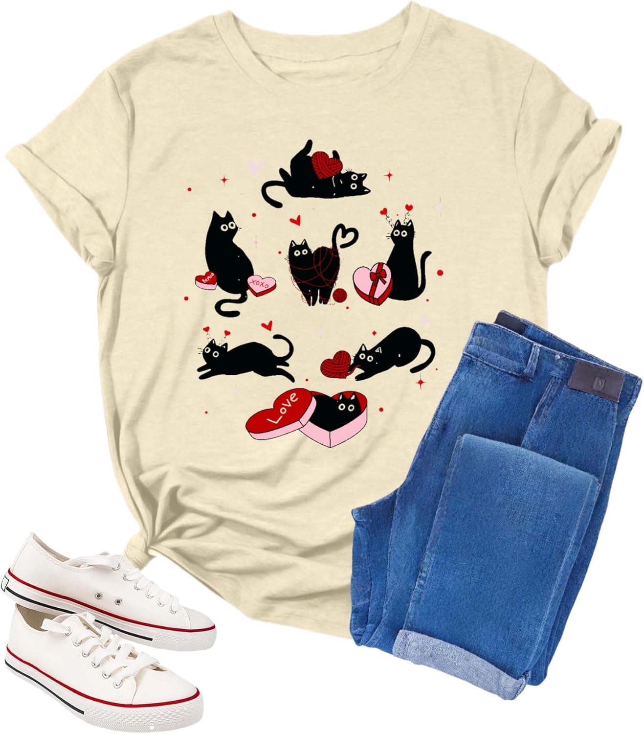 Valentines Shirts for Women Valentine Black Cat Tshirts Love Heart Lover Girlfriend Tee Tops Valentine Gifts Clothes