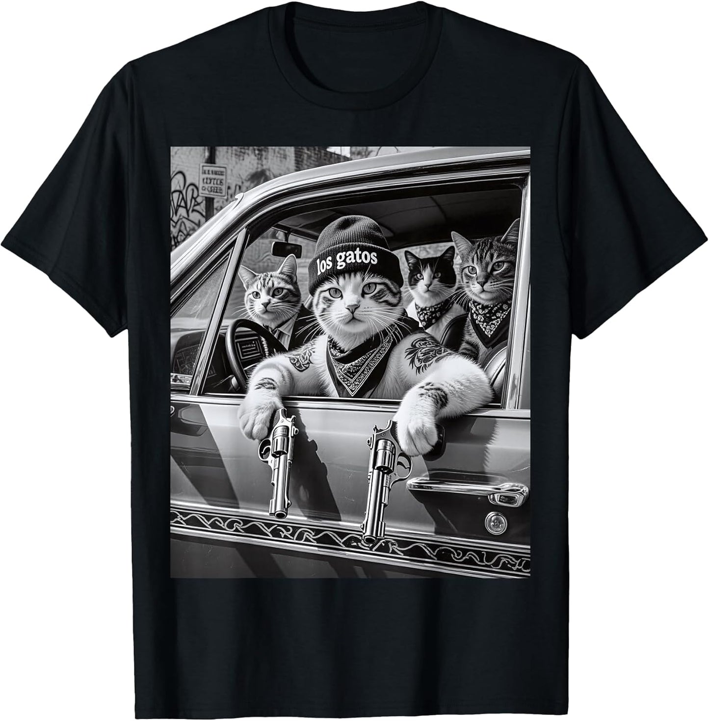 Funny Gangster Cats Urban Barrio Street Design Los Gatos T-Shirt