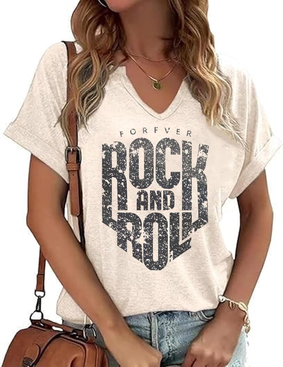 Summer Vintage Rock and Roll T Shirts for Women Casual Country Music Tshirts Rock Band Concert V Neck Tops