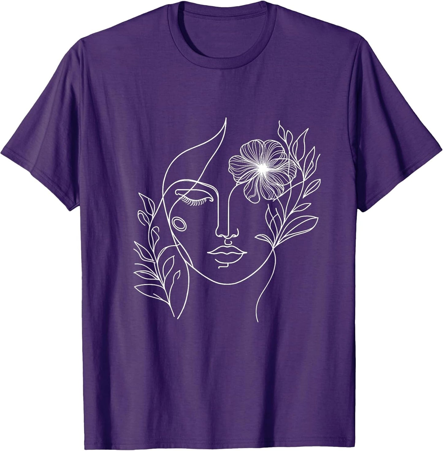 Abstract minimalist woman face line art Floral Artsy Fashion T-Shirt