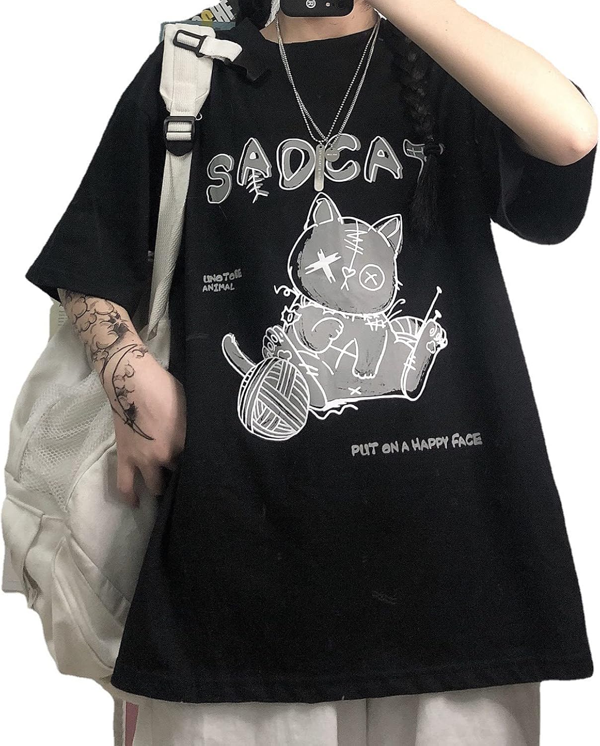 Women's Goth T-Shirt Summer Graphic Harajuku Gothic Creepy Cat Print Novelty Short Sleeve Top