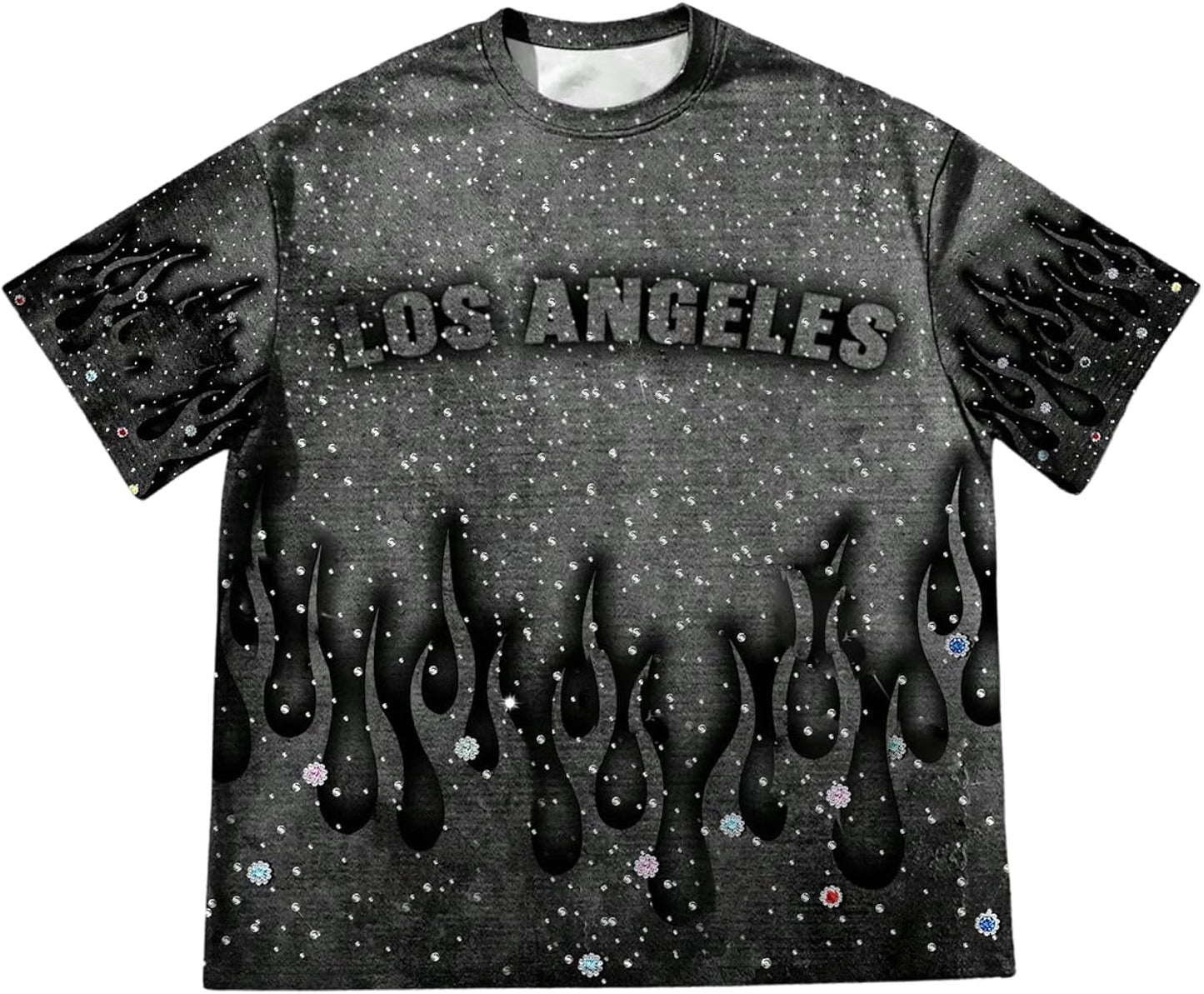 Men's Rhinestone Printed Graphic Tees Short Sleeve Crewneck T Shirt Vintage Summer Tops Streetwear