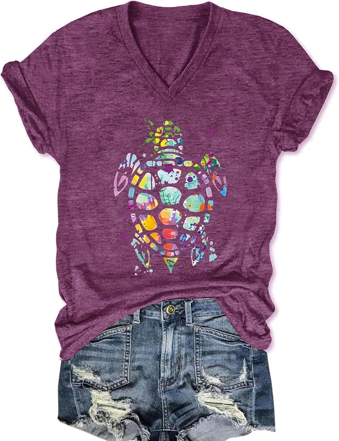 Women's T-Shirts V-Neck Boho Flowers Wildflowers Graphic Tees Shirts Cute Casual Summer Tops Short Sleeve T Shirt