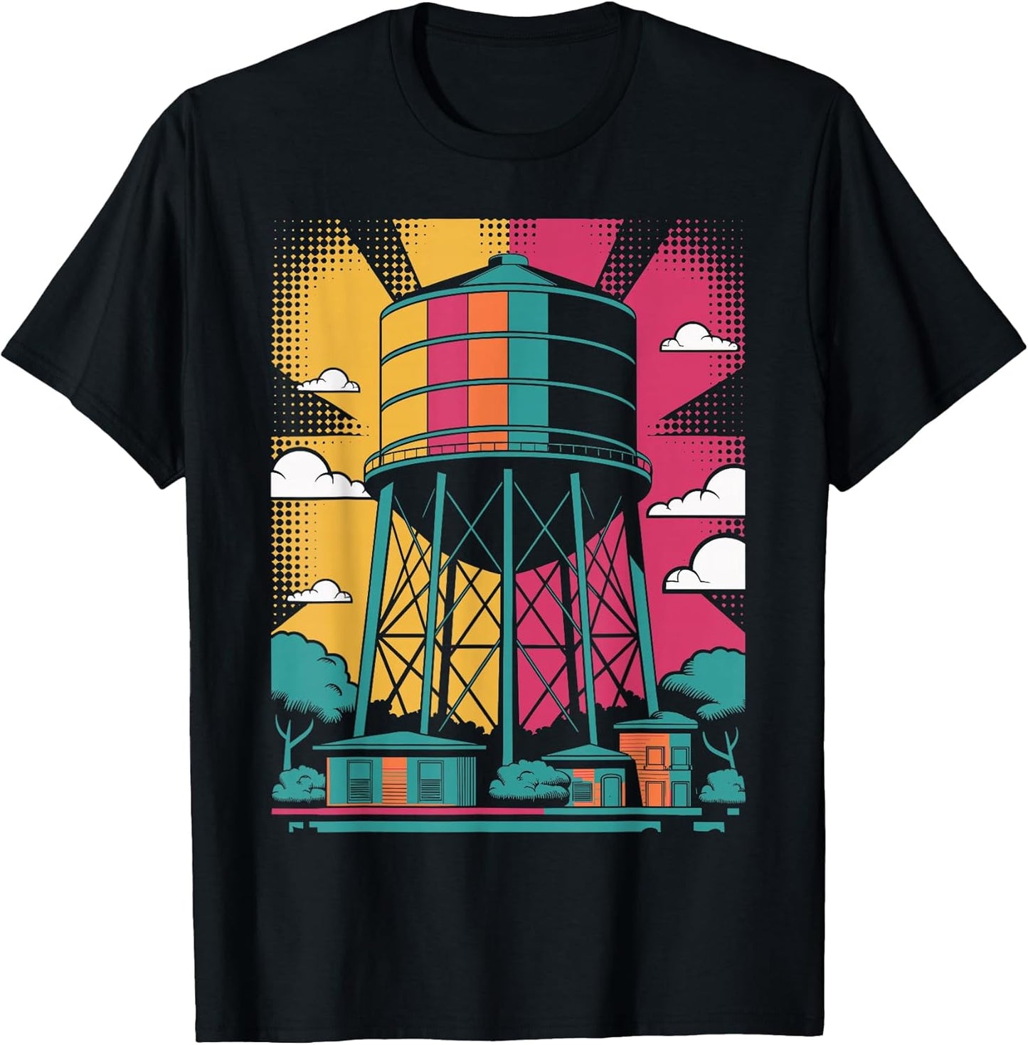 Pop Art Water Tower Urban Landscape Design T-Shirt