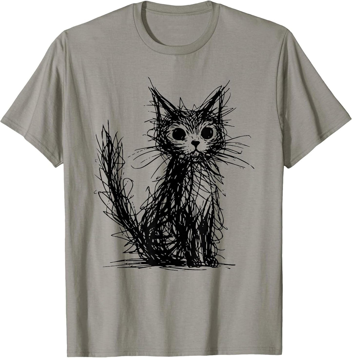 Minimal Line Art Minimalist Abstract Sketch Scribble Cat T-Shirt