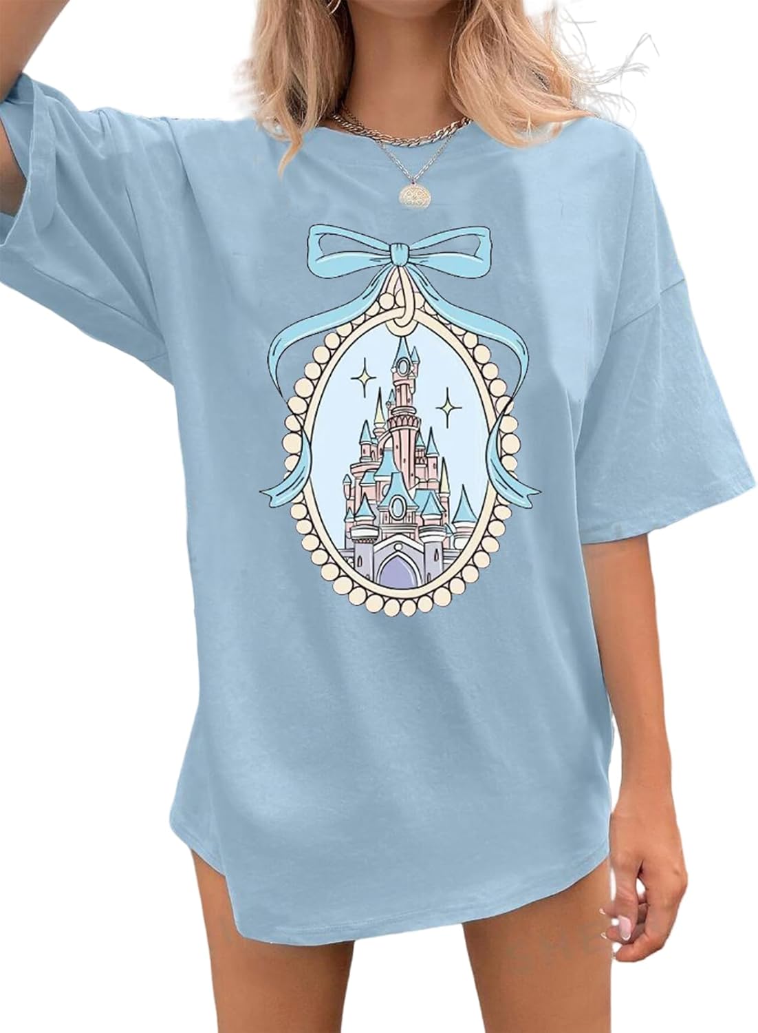 Magic Kingdom Tshirts for Women Cute Castle Shirt Oversized Bows Graphic Tee Family Vacation Short Sleeve Tops