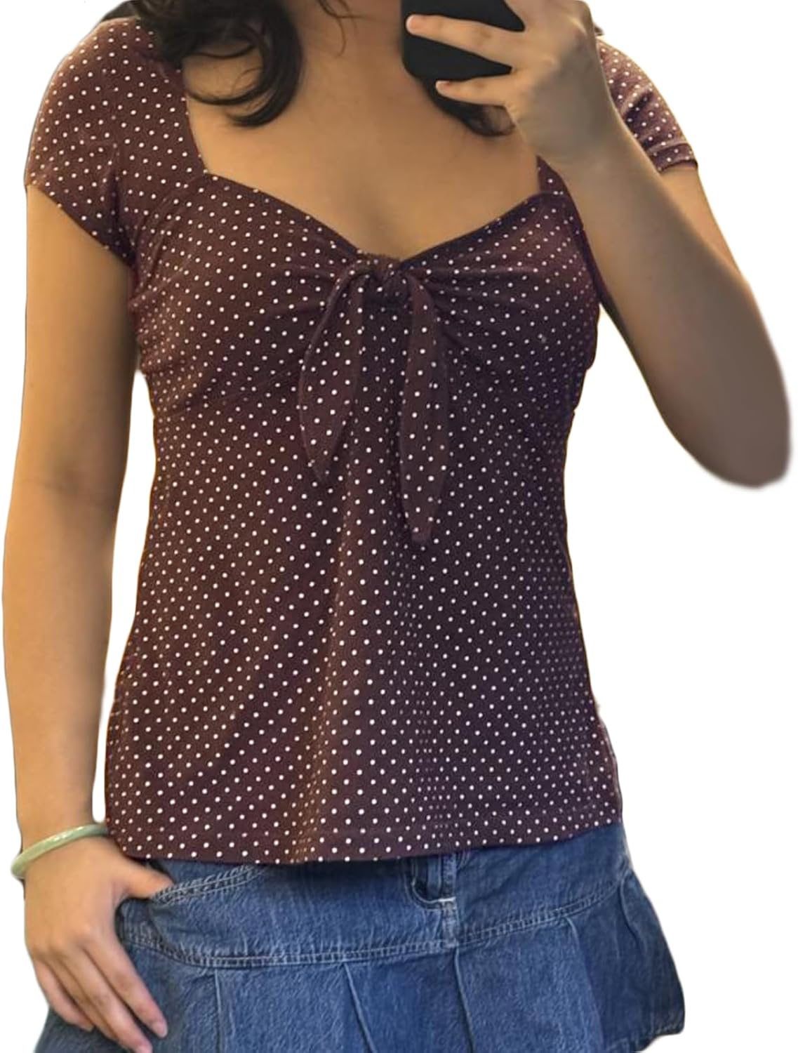 Women's Y2k Fairy Grunge Polka Dots Shirts Summer Puff Short Sleeve Babydoll Tops Vinatge E-Girls Aesthetic Clothes