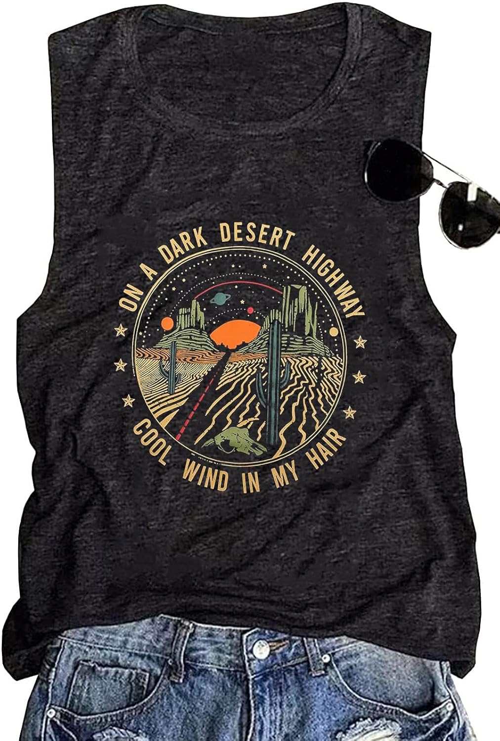 Adventure Tank Tops Women Desert Highway Shirts Nature Graphic Summer Sleeveless Outdoor Tshirt Vest