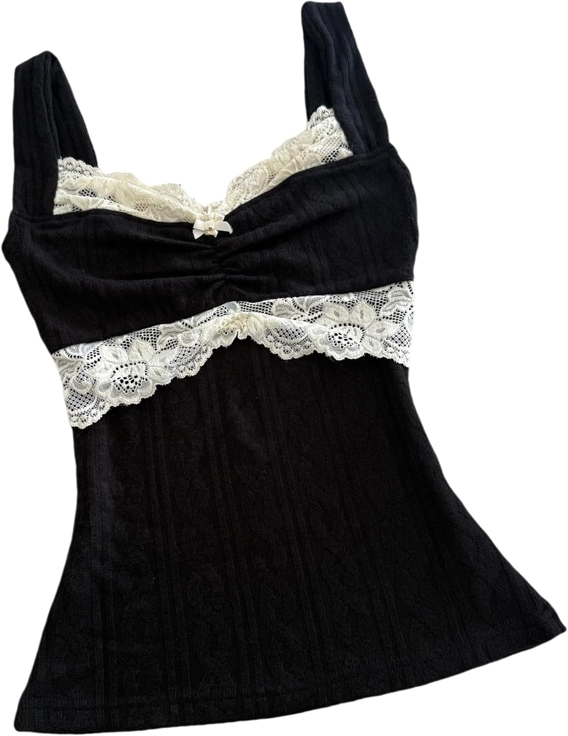 Women Coquette Grunge Tank Tops Vintage Aesthetic Lace Trim Camisole Ribbed Knit Slim Fit Fairy Shirt Clothes