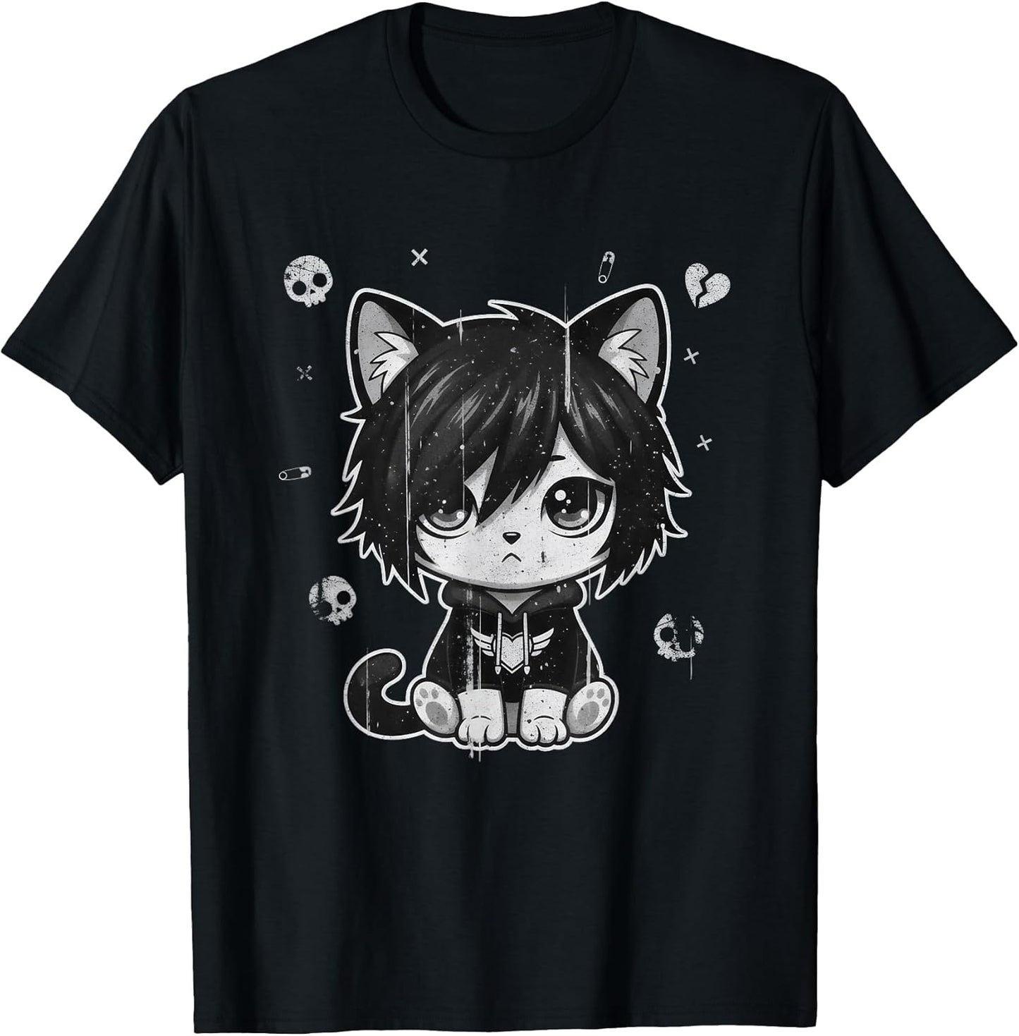 Goth Girl Emo Gothic Cat, Punk Dark Music, Grunge Cute Kitty T-Shirt