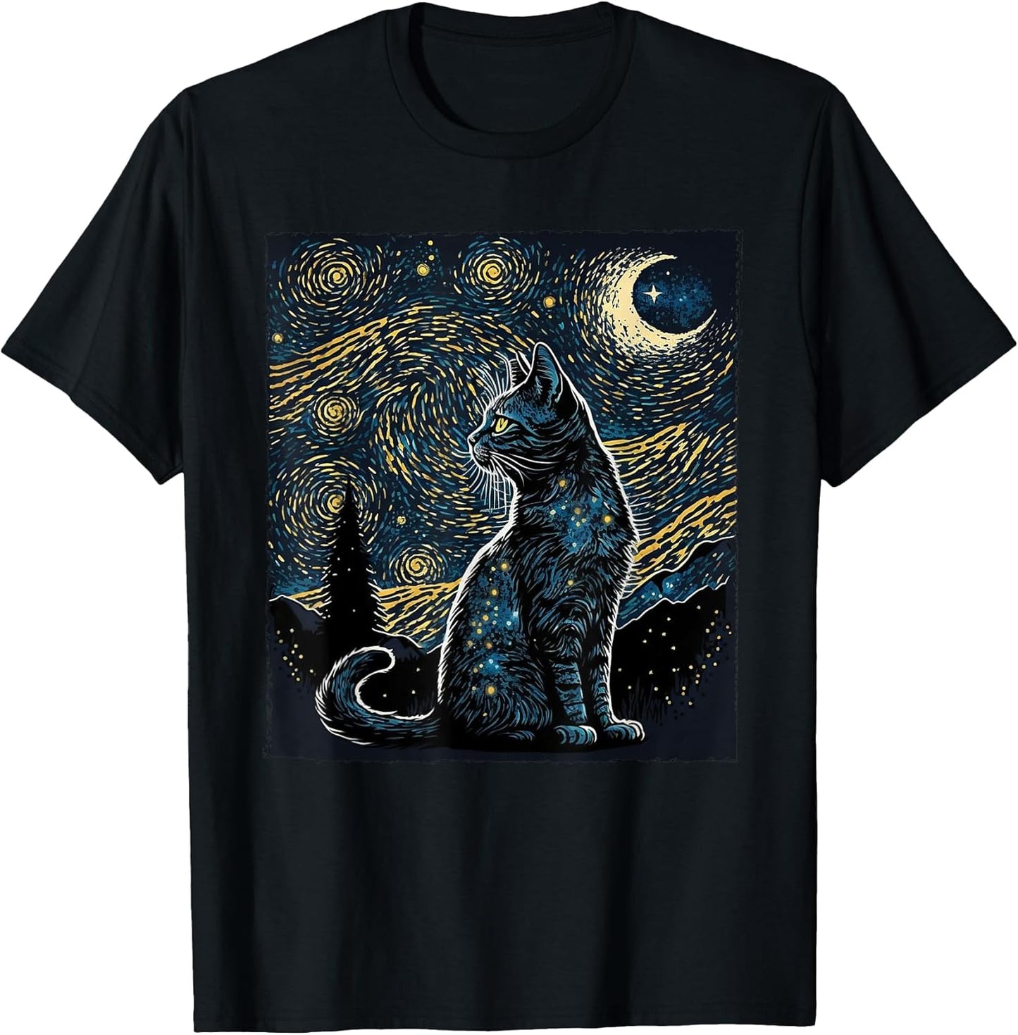 Starry Night Cat Van Gogh Cat Lover Gifts Cat Mom, Cat Dad T-Shirt