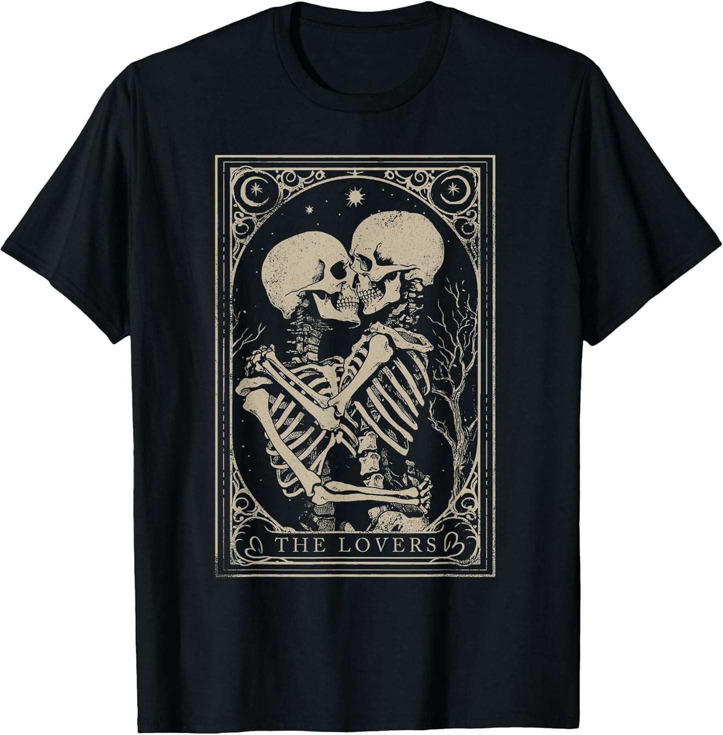 Tarot Card Shirt The Lovers Goth Skeleton Halloween Occult T-Shirt