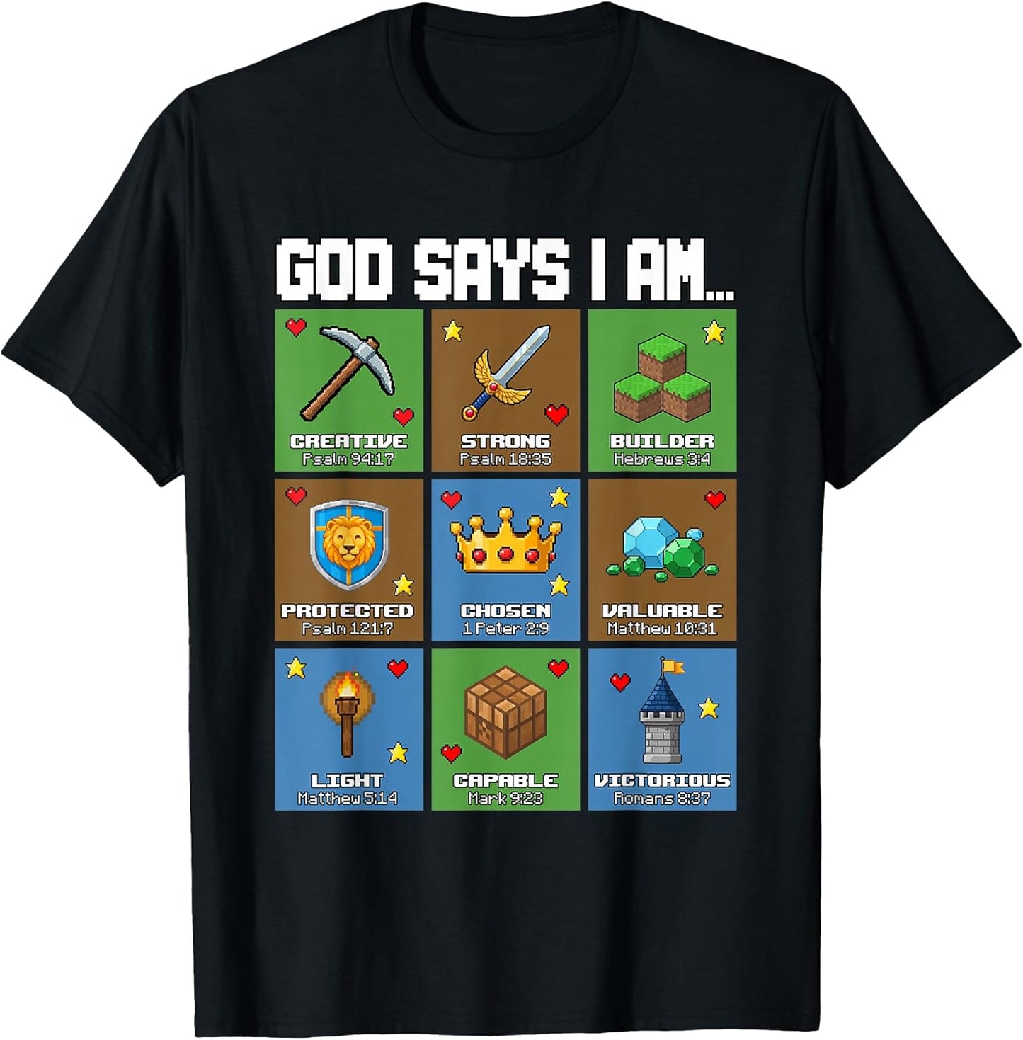 God Says I Am Bible Verses Pixel Art Christian Gamer T-Shirt